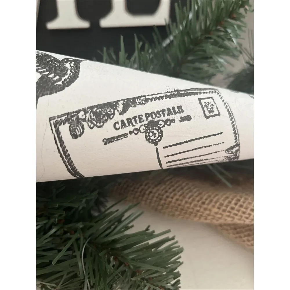 Up Cycled Alabaster Painted Black Stenciled Wooden Rolling Pin Farmhouse Decor